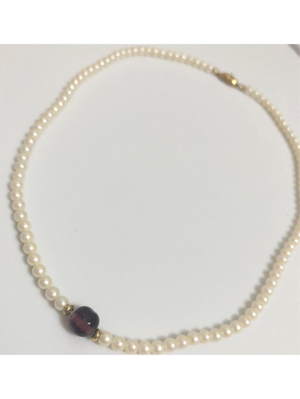 #04 Monet Vintage Goldtone 16" Purple Stone Station Faux Pearl Necklace